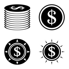 Dollar Flat Icon Set Isolated On White Background