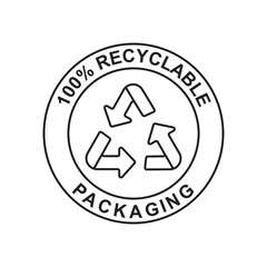 Recyclable packaging product label icon in black line style icon, style isolated on white background