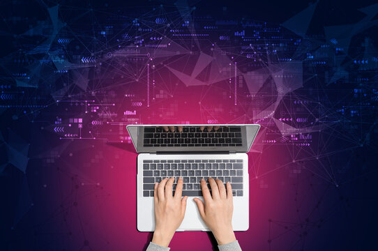 Technology screen with person using a laptop computer - Powered by Adobe