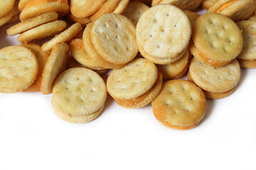 Pile of Cheese Snack Crackers Close up