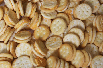 Pile of Cheese Snack Crackers Close up
