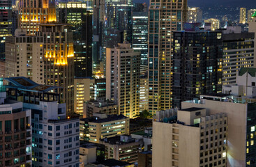 Manila CBD after dark. Night lights cityscape
