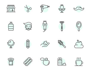 Hair shave barbershop line icon salon beauty. Grooming hair barber salon vector hairstyle man hairdresser