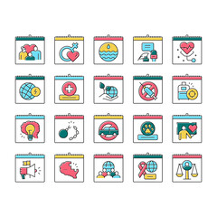 World Holidays Event Collection Icons Set Vector .