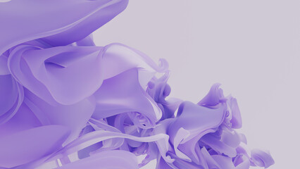 Abstract violet flying magic liquid cloth. Purple fashion background. Beautiful velvet wave. 3d rendering