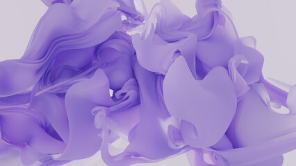 Abstract violet flying magic liquid cloth. Purple fashion background. Beautiful velvet wave. 3d rendering