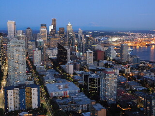 Fototapeta na wymiar Seattle at dusk from the top of the Space Needle