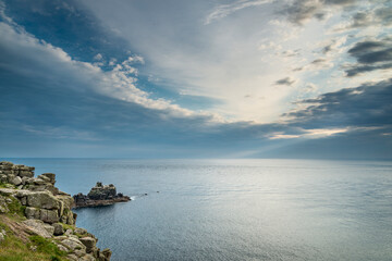 Dusk at Lands End during fine summer weather,Land's End,Cornwall,England,UK.