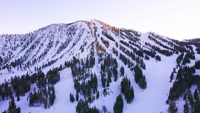 Snowy landscape  of Mt Rose ski resort in Lake Tahoe area, California.  Last footage of Magnum 6 ski lift before it was replaced.