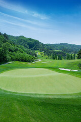 골프, 골프장, 골퍼, 그린,  퍼팅그린, 파온, 벙터, 핀대, 깃발, 충남 태안 골든베이 골프리조트