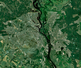 Map of the capital of Ukraine, Kiev. Buildings and city center. Aerial view. Roads and communication routes. 3d rendering. Access points to the city. Element of this image are furnished by Nasa
