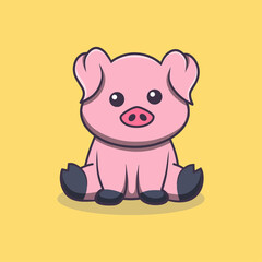 Cute pig doodle illustration, pig cartoon outline