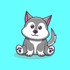 Cute wolf doodle illustration, wolf cartoon outline