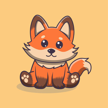 Cute fox doodle illustration, fox cartoon outline