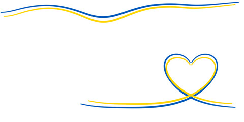 Niebieskie i żółte serce - kolory flagi Ukrainy.  Wsparcie dla Ukrainy. "Nie" dla wojny. Białe tło z ilustracją wektorową z miejscem na tekst.