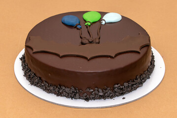 Chocolate cake on tray