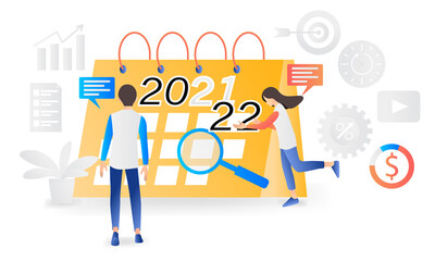 Flat style illustration of the turn of the year