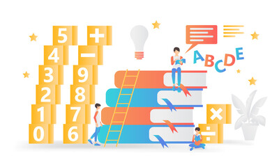 Flat style illustration of back to school student reading a book