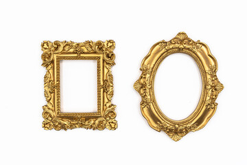 Retro gold or bronze frame with patterns for photos, text, images or paintings isolated on a white background