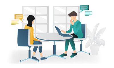 Isometric style illustration discussion of success and life journey