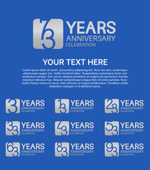 set anniversary logotype premium collection silver color in square isolated on blue background