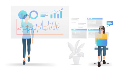 SEO data analysis isometric style illustration