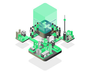 Social media online marketing isometric style illustration