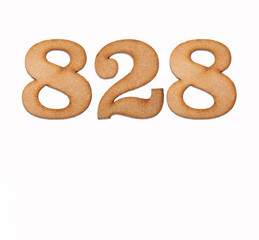 Number 828 in wood, isolated on white background