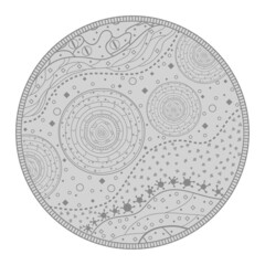 Circle intricate pattern on white. Hand drawn mandala on isolated background. Design for spiritual relaxation for adults. Doodle for work. Black and white illustration