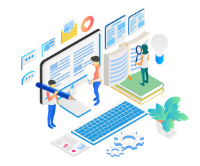 Illustration of people make engage and viral content in isometric style