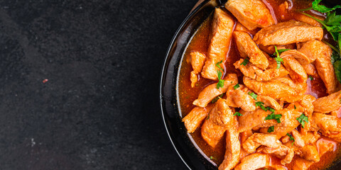 chicken stew meat tomato sauce braised chicken breast stroganoff food fresh healthy meal snack on...