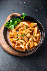 chicken stew meat tomato sauce braised chicken breast stroganoff food fresh healthy meal snack on the table copy space food background 