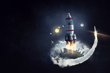 Rocket space ship . Mixed media