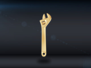 Gold instruments isolated a dark background. 3d render