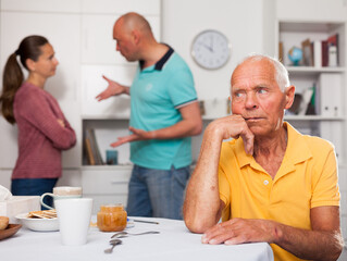 Resentment of an elderly father for adult children. High quality photo