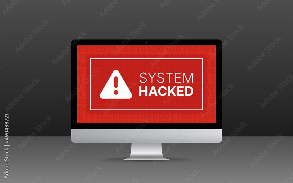 Aufkleber System hacked alert on computer screen vector illustration.