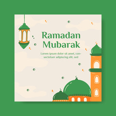 Ramadan Mubarak social media banner template . flat Illustration vector graphic. Design concept Mosque with lantern, Perfect for Islamic Holy Month, banner, Postcard social media