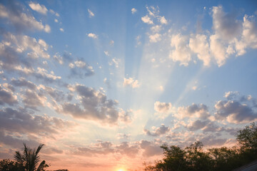 Bright orange sky and light of the sun