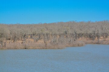The view of Lake Hugo at Klamichi Park Recreation Area in Sawyer, Oklahoma