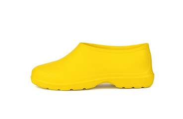Large yellow rubber galoshes insulated on a white background.