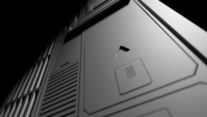 Close up metal steel panel in dark scene 3D rendering interior wallpaper backgrounds