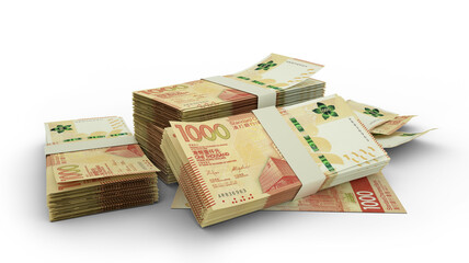 3d rendering of Stack of Hong Kong dollar notes. bundles of Hong Kong currency notes isolated on white background