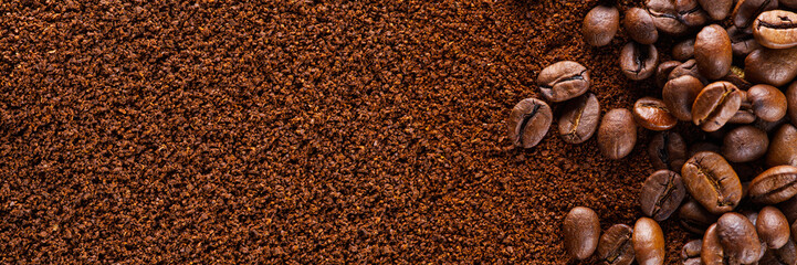 Coffee grind texture background , banner. coffee powder abstract background