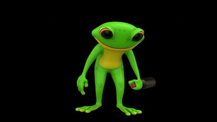 Drunken frog with bottle - 3d render looped with alpha channel.
