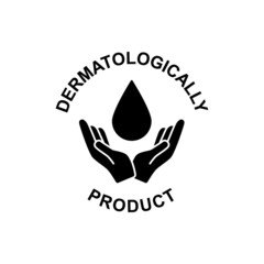 Dermatologically tested label icon  in black flat glyph, filled style isolated on white background