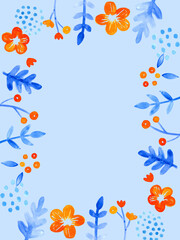 Fototapeta na wymiar 青とオレンジの花フレーム