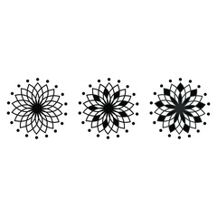 Obraz premium Set of stylized lotuses. Collection of lotus flowers for a logo. Black white vector illustration. Tattoo. Isolated on a blank background which can be edited and changed colors.