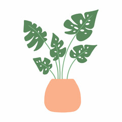 Monstera in a pot. Houseplant. Interior decor. Vector illustration isolated on a white background.
