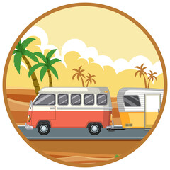 Summer travel vacation logo concept with motorhome