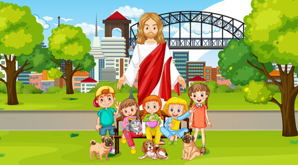 Jesus and children at the park